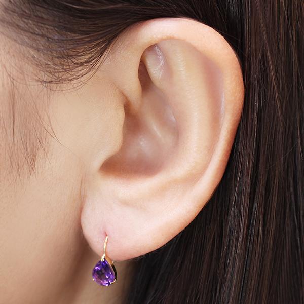 アメジスト ピアス フックピアス k18 18k 18金 イエローゴールド 2月