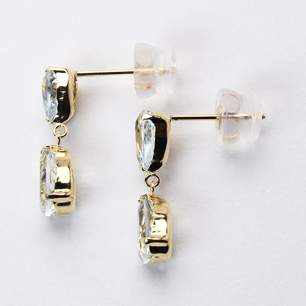 アクアマリン ピアス スタッドピアス ペアシェイプカット k18 18k 18金