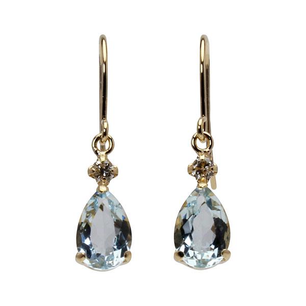 アクアマリン ピアス フックピアス k18 18k 18金 イエローゴールド ダイヤモンド 3月誕生石 アメリカンピアス 送料無料 カジュアル レディース プレゼント puの画像