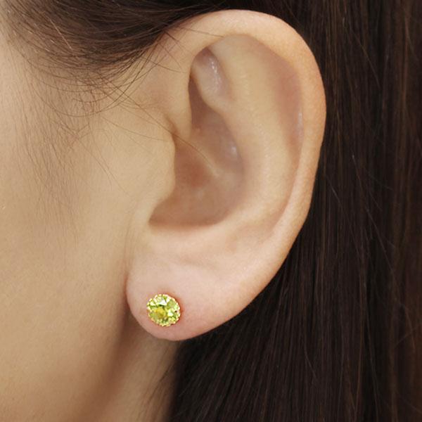 ペリドット ピアス スタッドピアス k18 18k 18金 イエローゴールド 8月