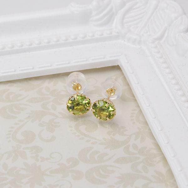 ペリドット ピアス スタッドピアス k18 18k 18金 イエローゴールド 8月