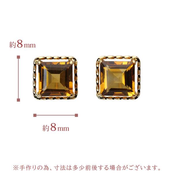 シトリン ピアス スタッドピアス k18 18k 18金 イエローゴールド 11月誕生石 スクエア シトリンピアス 送料無料 カジュアル レディース プレゼント puの画像