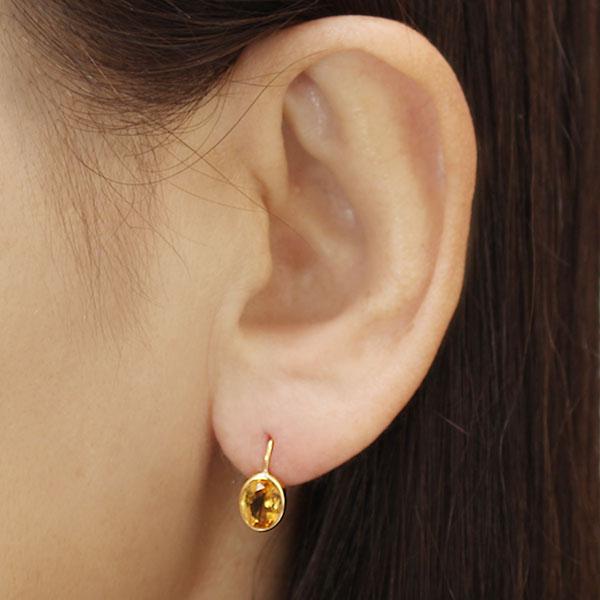 シトリン ピアス フックピアス k18 18k 18金 イエローゴールド