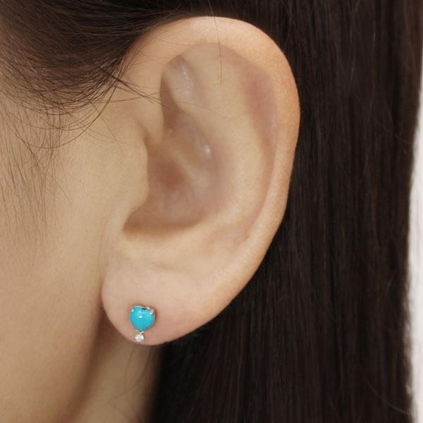 ターコイズ ピアス トルコ石ピアス ハートピアス スタッドピアス ダイヤモンド プラチナ 12月誕生石 ペア 送料無料 カジュアル レディース プレゼント puの画像