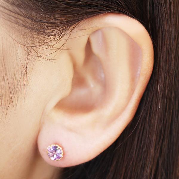 ローズアメジスト ピアス スタッドピアス k18 18k 18金 イエロー