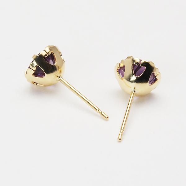ローズアメジスト ピアス スタッドピアス k18 18k 18金 イエロー