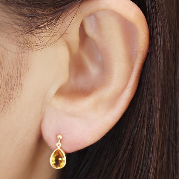 シトリン ピアス 揺れる スタッドピアス k18 18k 18金 イエロー
