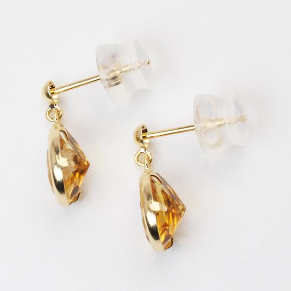 シトリン ピアス 揺れる スタッドピアス k18 18k 18金 イエロー
