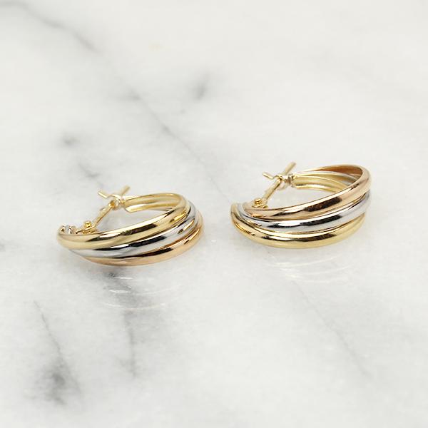 スリーカラー ピアス フープピアス k18 18金 18k イエローゴールド