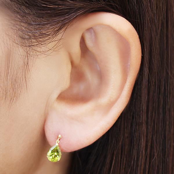ペリドット ピアス 揺れる スタッドピアス k18 18k 18金 イエロー