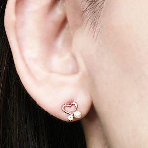 パール ピアス 18金 18k 淡水 スタッド k18 ピンクゴールド ハート 