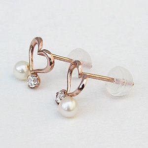 パール ピアス 18金 18k 淡水 スタッド k18 ピンクゴールド ハート 
