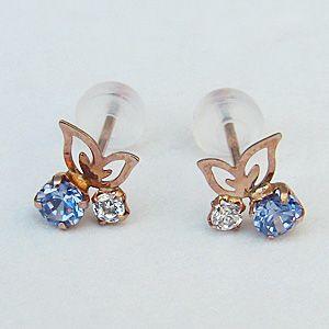 タンザナイト 蝶モチーフ ダイヤモンドピアス 0.06ct スタッドピアス k18 ピンクゴールド バタフライ ちょうちょ 送料無料 プレゼント ギフト 自分買い puの画像