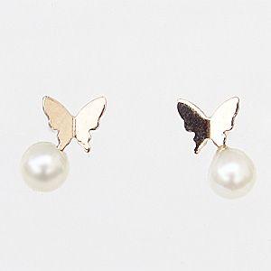 パール ピアス 18金 チェーン 蝶モチーフ k18 ピンクゴールド 