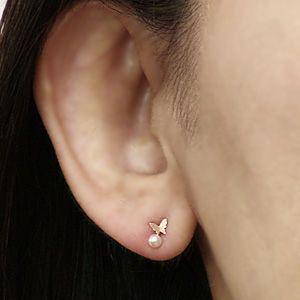 パール ピアス 18金 チェーン 蝶モチーフ k18 ピンクゴールド 