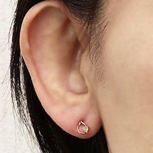 ピアス ペリドット ペリドットピアス スタッドピアス チェーンピアス k10 ピンクゴールド 2WAYピアス ティアドロップ プレゼント ギフト 自分買いの画像