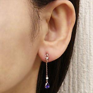 アメジスト スタッドピアス 2月誕生石 2WAYピアス ダイヤモンド k18 ピンクゴールド 送料無料 普段使い 人気 プレゼント ギフト ご褒美 自分買い puの画像