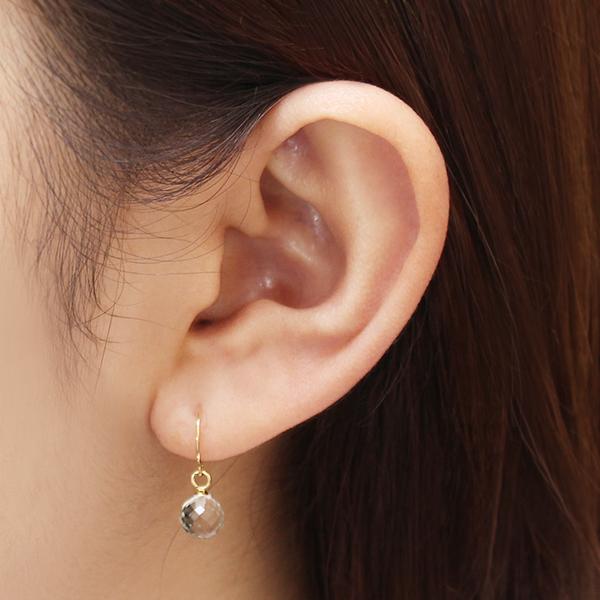 ピアス フックピアス グリーンクォーツ 天然 6mm ミラーボールカット