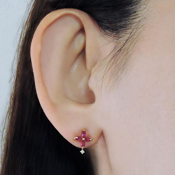 ピアス ルビー ダイヤモンド 0.02ct k18 イエローゴールド レディース ダイヤ 保証書付 送料無料 普段使い プレゼント ギフト ご褒美 自分買い puの画像