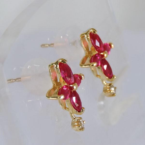 ピアス ルビー ダイヤモンド 0.02ct k18 イエローゴールド レディース ダイヤ 保証書付 送料無料 普段使い プレゼント ギフト ご褒美 自分買い puの画像
