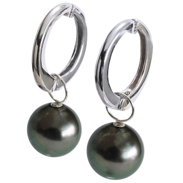 イヤリング イヤーカフ ノーホール ピアス風 円型 タヒチ黒蝶真珠 10mm