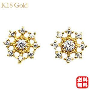 雪の結晶 ピアス ダイヤモンド k18 ゴールド スタッドピアス 0.12ct