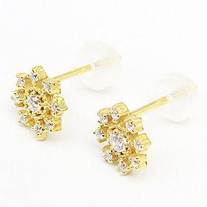 雪の結晶 ピアス ダイヤモンド k18 ゴールド スタッドピアス 0.12ct