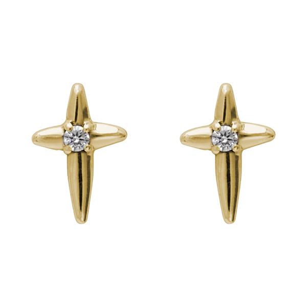 ダイヤモンド ピアス クロスピアス 十字架ピアス スタッドピアス イエローゴールド k18 18k 18金 0.02ct 送料無料 レディース カジュアル 普段使いの画像