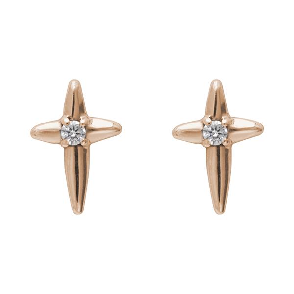 ダイヤモンド ピアス クロスピアス 十字架ピアス スタッドピアス ピンクゴールド k18 18k 18金 0.02ct 送料無料 レディース カジュアル 普段使いの画像