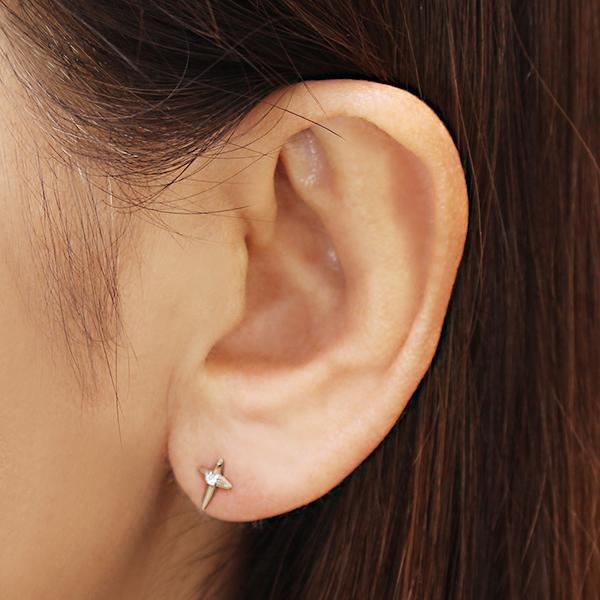 ダイヤモンド ピアス クロスピアス 十字架ピアス スタッドピアス