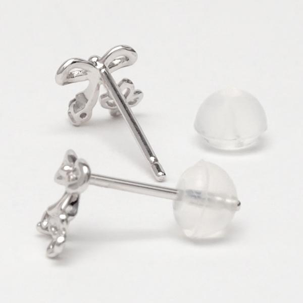 リボン ピアス ダイヤモンドピアス ダイヤピアス クローバーピアス スタッド ホワイトゴールド k18 18k 18金 レディース 送料無料 カジュアル 普段使いの画像