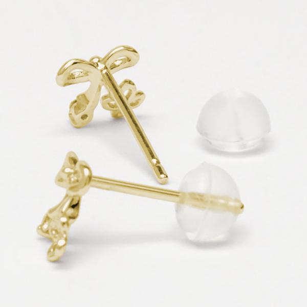 リボン ピアス ダイヤモンドピアス ダイヤピアス クローバーピアス スタッド イエローゴールド k18 18k 18金 レディース 送料無料 カジュアル 普段使いの画像