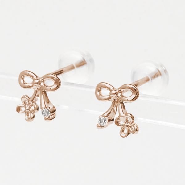 リボン ピアス ダイヤモンドピアス ダイヤピアス クローバーピアス スタッド ピンクゴールド k18 18k 18金 レディース 送料無料 カジュアル 普段使い_2