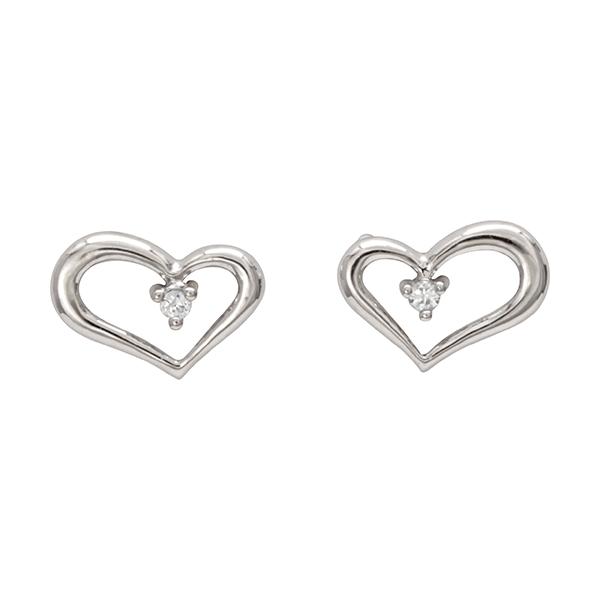 ハートピアス ダイヤモンド ピアス オープンハート ダイヤ 0.02ct スタッドピアス ホワイトゴールド k18 18k 18金 レディース 送料無料 カジュアル 普段使いの画像