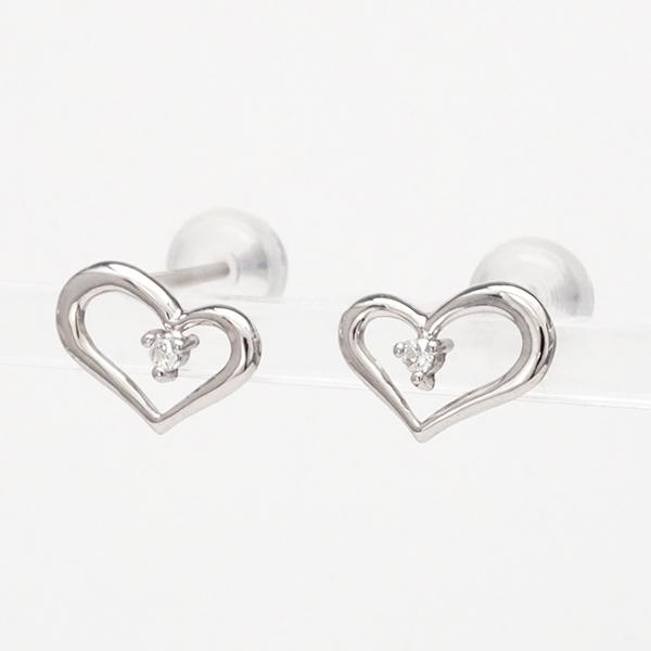ハートピアス ダイヤモンド ピアス オープンハート ダイヤ 0.02ct スタッドピアス ホワイトゴールド k18 18k 18金 レディース 送料無料 カジュアル 普段使いの画像