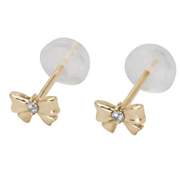 ダイヤリボンホワイトゴールドカラーネックレスピアスアクセサリーセット アシンメトリーリボンダイヤモンドネックレス ホワイトゴールド ピンク