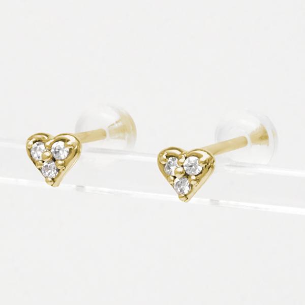 ハートピアス ダイヤモンド ピアス ハート ダイヤ 0.06ct スタッドピアス イエローゴールド k18 18k 18金 レディース 送料無料 カジュアル 普段使いの画像
