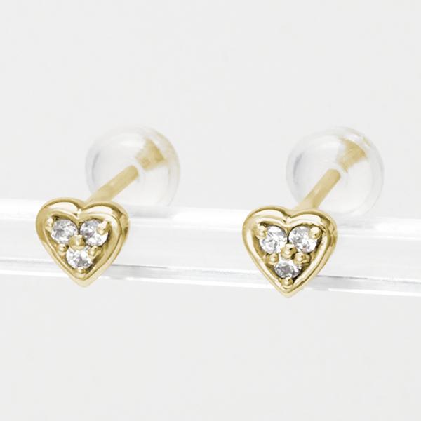 ハートピアス ダイヤモンド ピアス ハート ダイヤ 0.04ct スタッドピアス イエローゴールド k18 18k 18金 レディース 送料無料 カジュアル 普段使い puの画像