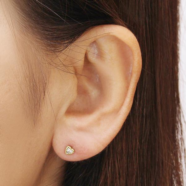 ハートピアス ダイヤモンド ピアス ハート ダイヤ 0.04ct スタッドピアス イエローゴールド k18 18k 18金 レディース 送料無料 カジュアル 普段使い puの画像