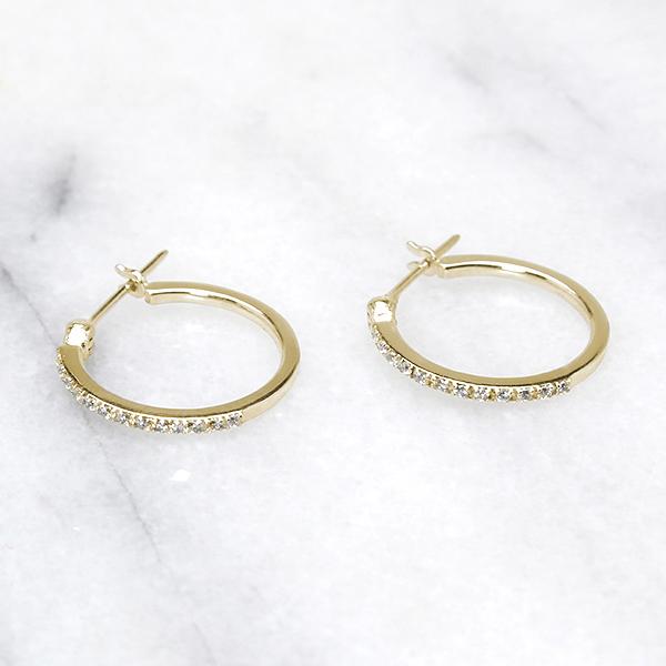 ピアス フープピアス ダイヤモンドフープピアス シンプル k18 18k 18金 イエローゴールド レディース ペア 送料無料 カジュアル 普段使い puの画像