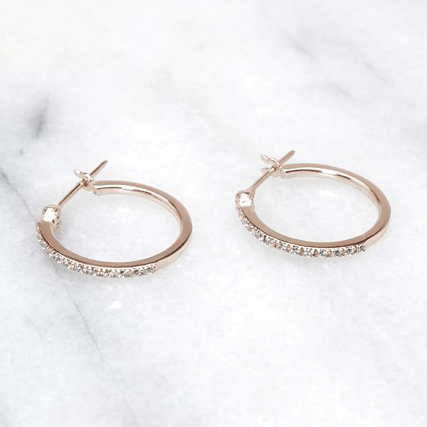 ピアス フープピアス ダイヤモンドフープピアス シンプル k18 18k 18金 ピンクゴールド レディース ペア 送料無料 カジュアル 普段使い puの画像
