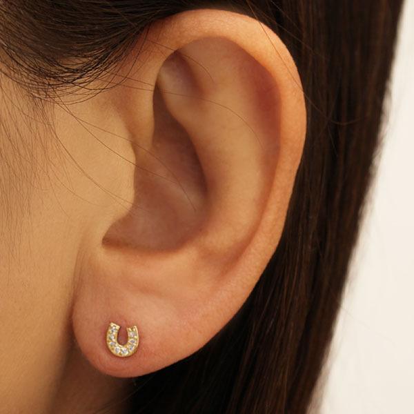馬蹄　ピアス　ダイア　10k ピアス ダイヤピアス ダイヤモンド ホースシュー 馬蹄 k10 10k 10金