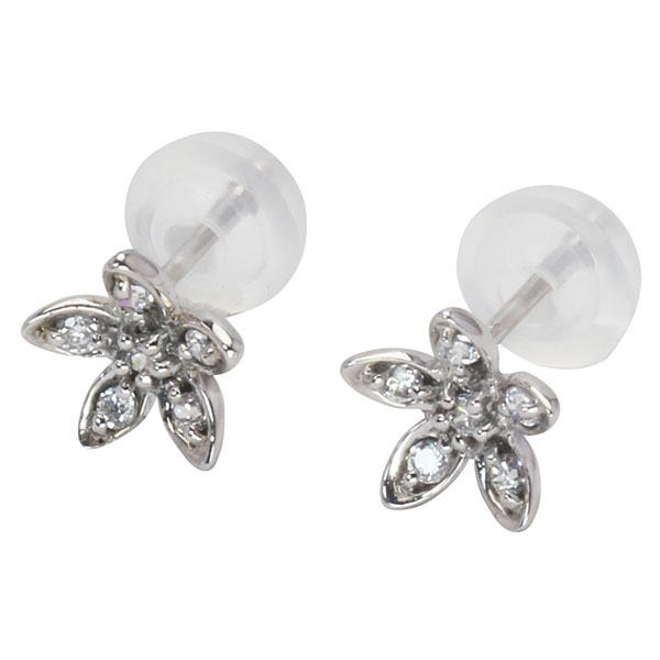 ピアス ダイヤピアス ダイヤモンド ダイヤ スタッドピアス フラワー 花 18金 k18 18k ホワイトゴールド ペア レディース 送料無料 プレゼント ギフト puの画像