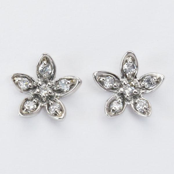 ピアス ダイヤピアス ダイヤモンド ダイヤ スタッドピアス フラワー 花 18金 k18 18k ホワイトゴールド ペア レディース 送料無料 プレゼント ギフト puの画像