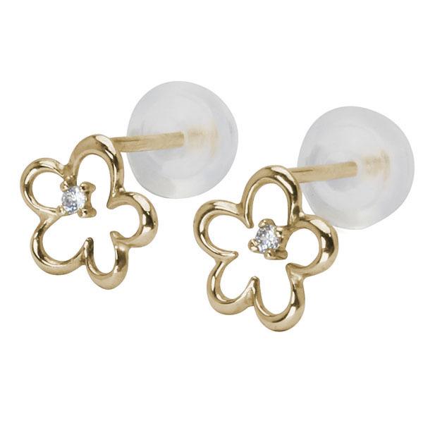 ピアス ダイヤピアス ダイヤモンド ダイヤ スタッドピアス フラワー 花 18金 k18 18k イエローゴールド ペア レディース 送料無料 プレゼント ギフトの画像