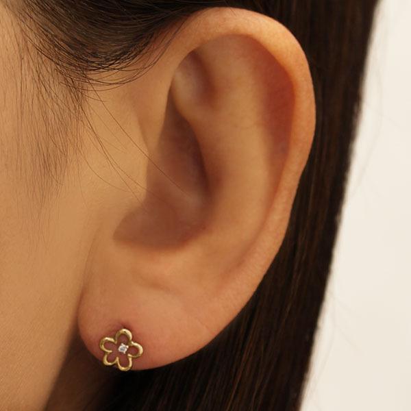 ピアス ダイヤピアス ダイヤモンド ダイヤ スタッドピアス フラワー 花 18金 k18 18k イエローゴールド ペア レディース 送料無料 プレゼント ギフトの画像