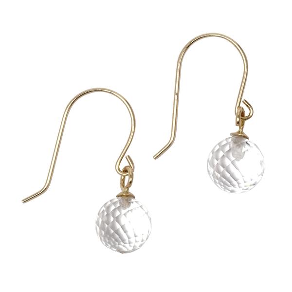 ピアス フックピアス ホワイトクォーツ 天然 6mm ミラーボールカット 