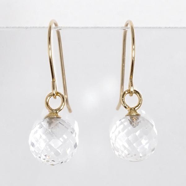 ピアス フックピアス ホワイトクォーツ 天然 6mm ミラーボールカット