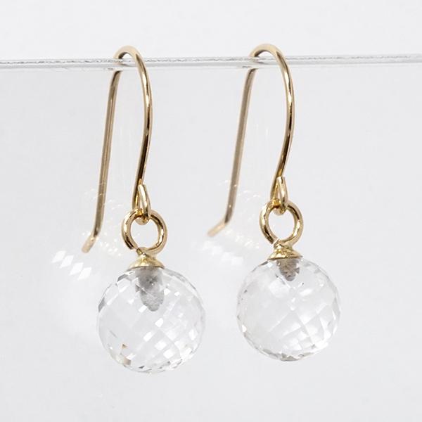 ピアス フックピアス ホワイトクォーツ 天然 6mm ミラーボールカット