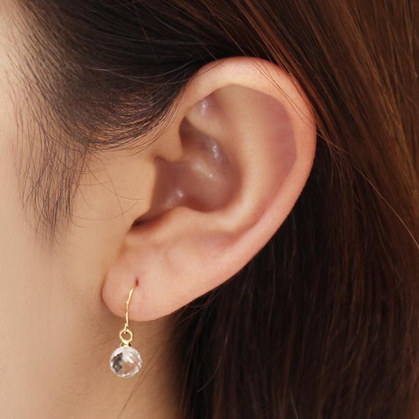 ピアス フックピアス ホワイトクォーツ 天然 6mm ミラーボールカット
